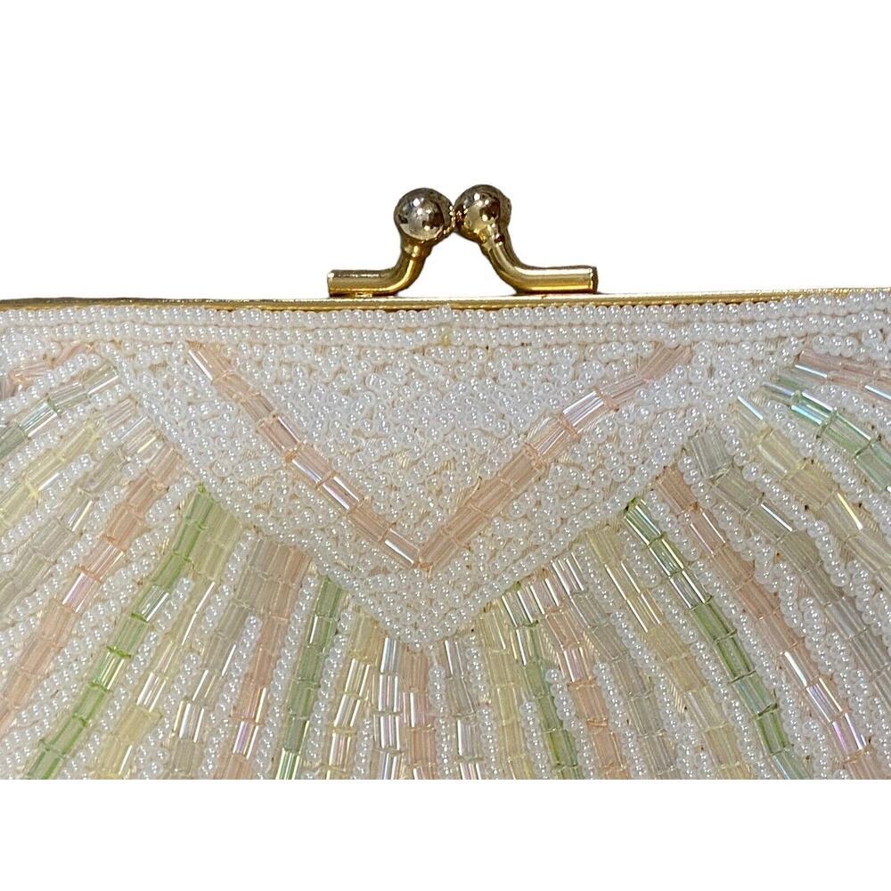 Antique Vintage 1950s Pearl Beaded Seashell Fancy Gold Chain Clutch Purse - Picture 7 of 11